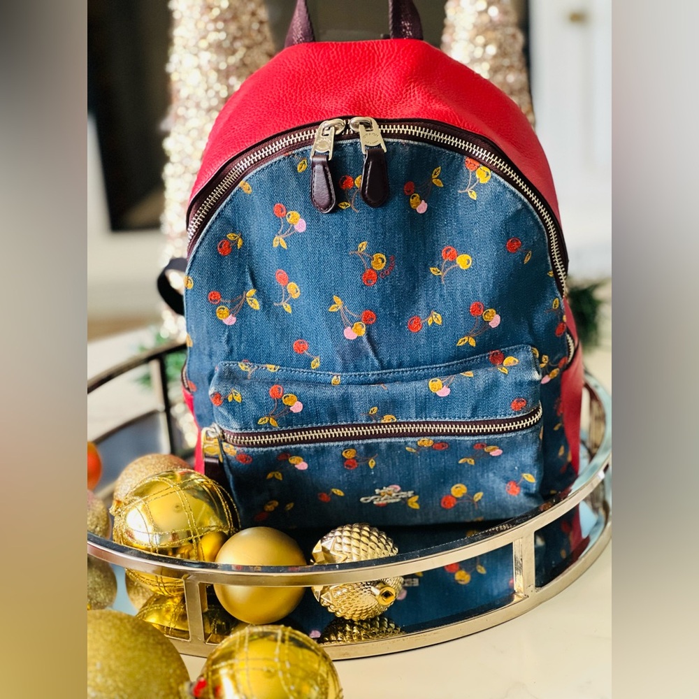 🍒💙Coach Charlie Backpack w/ Cherry Print 🍒💙